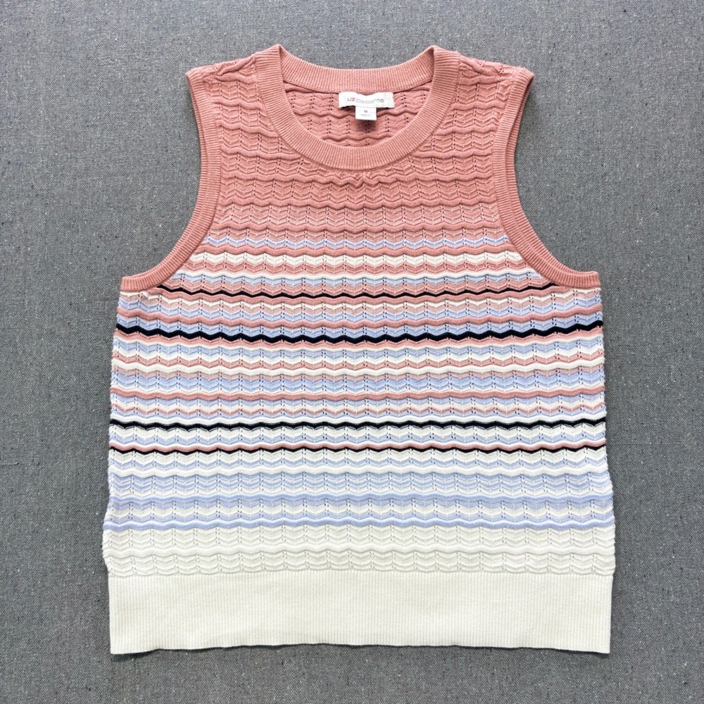 Liz Claiborne Pastel Striped Crochet Knit Sweater Vest Preppy Coquette
Size M